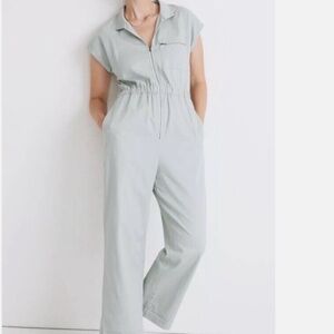 Madewell Sage Mist Short Sleeve Coverall zip up jumpsuit